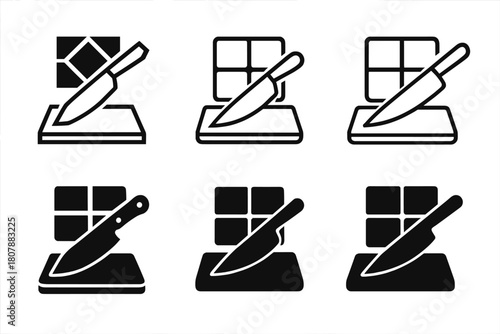 Carving Knife Logos. Carving knife. Icon set. Set Logo of Carving knife: Chef?s carving knife. harmonious logo variations of the same emblematic concept, each