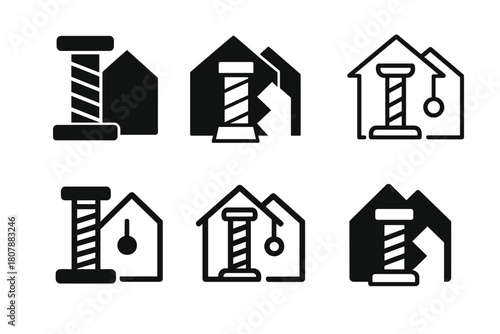 Pet-Friendly Logo Ideas. Pet-friendly home ideas. Icon set. Set Logo of pet-friendly home ideas: scratching post and toy setup. harmonious logo variations of