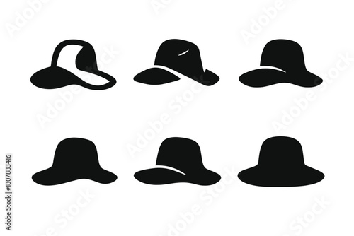 Old Hat Icons. Old hat. Icon set. Set Logo of old hat: weathered cowboy hat symbolizing heritage. harmonious logo variations of the same emblematic concept,