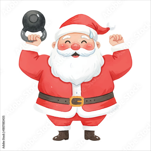 Santa Claus lifting kettlebell vector isolated white background Christmas
