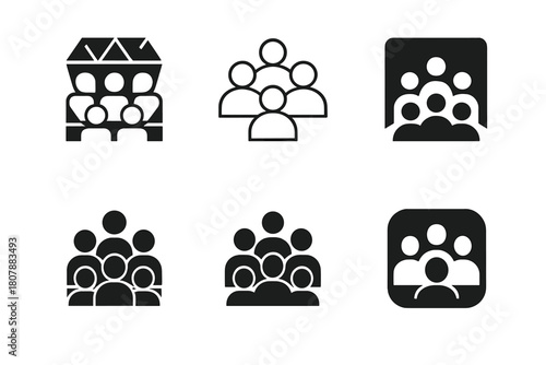 Theater Logo Variations. Theater festivals and events. Icon set. Set Logo of stage performance: theater masks on curtain backdrop. harmonious logo variations