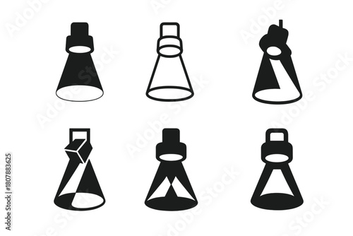 Theater Logo Icons. Theater festivals and events. Icon set. Set Logo of spotlight: beam illuminating center stage. harmonious logo variations of the same