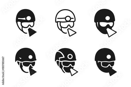 Ice Climbing Logos. Ice climbing. Icon set. Set Logo of ice climbing: cramponed boot front-pointing into ice. harmonious logo variations of the same emblematic