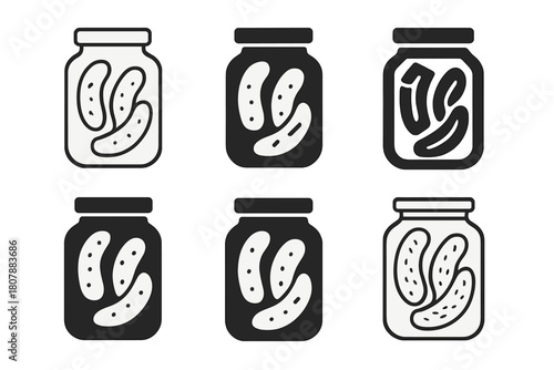 Pickle Logo Variations. pickled food. Icon set. Set Logo of pickled food: glass jar with pickles inside. harmonious logo variations of the same emblematic