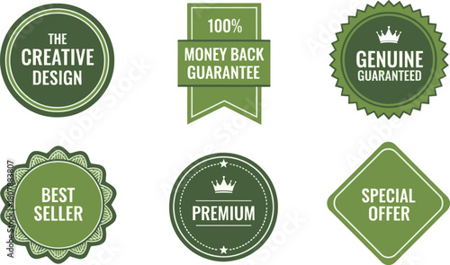 Set of green vector badges and stickers for commercial usage