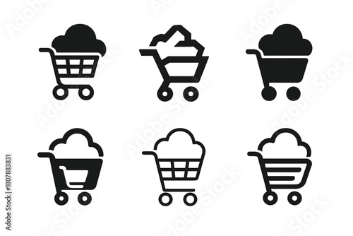 Cart Abandonment Icons. shopping cart abandonment. Icon set. Set Logo of shopping cart abandonment: cart disappearing into cloud. harmonious logo variations of