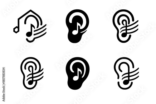 Therapeutic Music Icons. Music as a therapeutic tool. Icon set. Set Logo of Music as a therapeutic tool: headphones with heart symbol. harmonious
