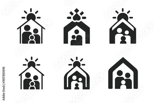 Family Wellness Icons. Supporting mental health within the family structure. Icon set. Set Logo of Supporting mental health within the family structure: Sun