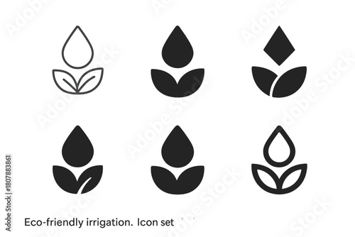 Eco-friendly Irrigation Logos. Eco-friendly irrigation. Icon set. Set Logo of eco-friendly irrigation: rainwater collection barrel system. harmonious logo