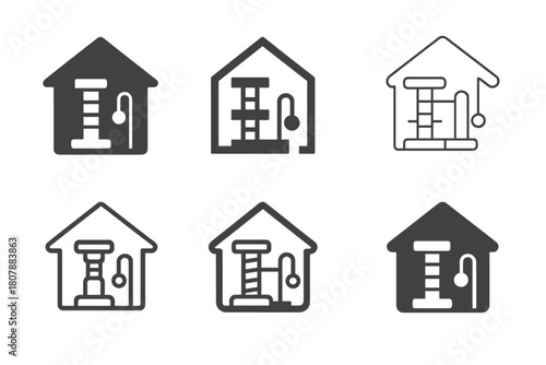 Pet-Friendly Logo Ideas. Pet-friendly home ideas. Icon set. Set Logo of pet-friendly home ideas: scratching post and toy setup. harmonious logo variations of