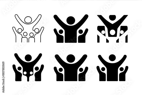 Joyful Crowd Icons. Joyful crowd. Solid icon set of joyful crowd: people group, smile face, confetti, clapping hands, heart, star, flag, camera, music note,