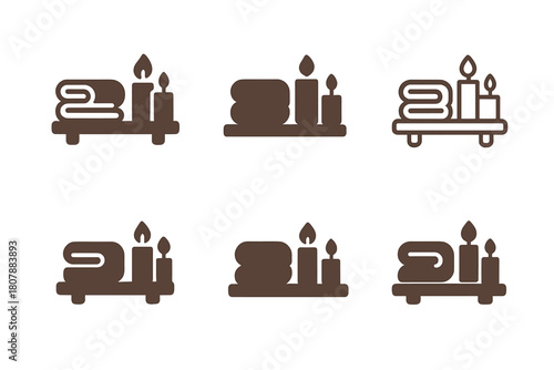 Towel Logo Variations. Changing towels. Icon set. Set Logo of bathroom refresh: folded towel stack. harmonious logo variations of the same emblematic concept,