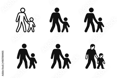 Father-Son Logo Variations. Father and son activity. Icon set. Set Logo of father and son activity: walking together. harmonious logo variations of the same
