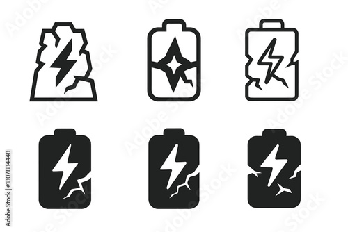 Electrical Risks Logos. Electrical risks. Icon set. Set Logo of Electrical risks: Broken electrical equipment. harmonious logo variations of the same