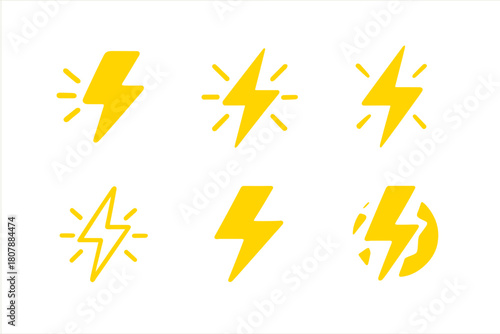 Lightning Logo Variations. Lightning strike. Icon set. Set Logo of lightning strike: cloud with lightning bolt. harmonious logo variations of the