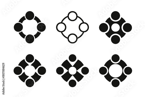 Unity Logo Variations. Teamwork in motion. Icon set. Set Logo of unity: connected circles. harmonious logo variations of the same emblematic concept, each with