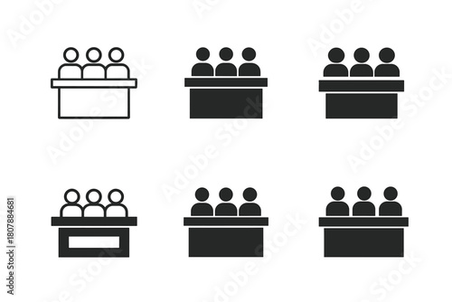 Jury Logo Variations. Jury in the courtroom. Icon set. Set Logo of Jury in the courtroom: Jury box. harmonious logo variations of the same emblematic concept,