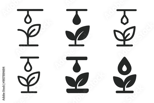 Agriculture Climate Icons. Agriculture and climate change. Icon set. Set Logo of agriculture and climate change: terraced hillside farming with erosion