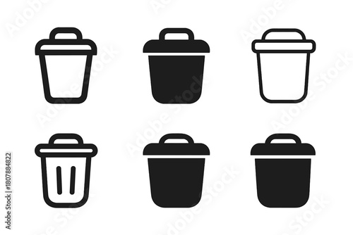 Trash Bin Lid Logos. Trash bin lid. Icon set. Set Logo of Trash bin lid: Recycling symbol on lid. harmonious logo variations of the same emblematic concept