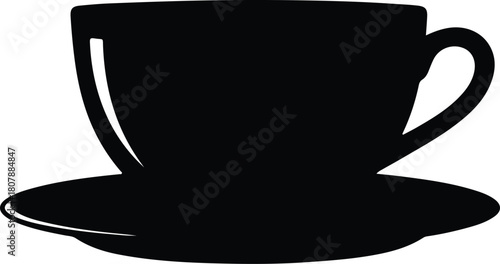 Illustration classic coffee cup and saucer simple black silhouette vector