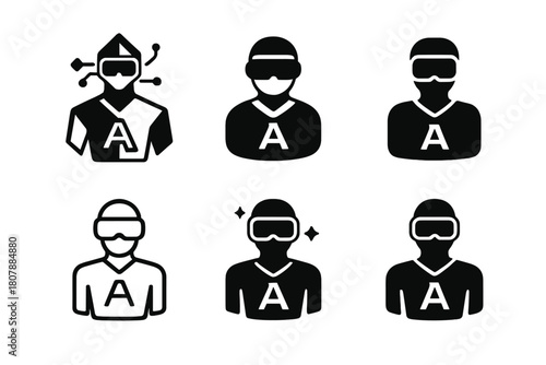 Augmented Reality Fashion Icons. Augmented reality fashion. Icon set. Set Logo of augmented reality fashion: smart glasses projecting virtual clothing.