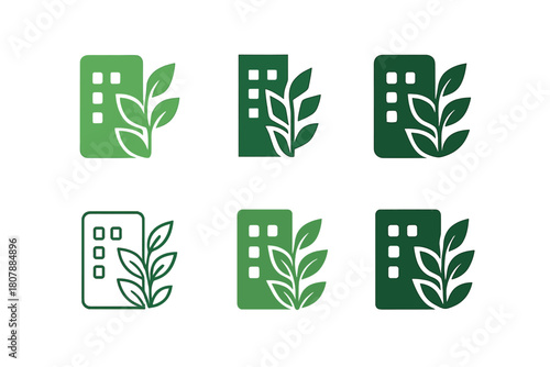 Vertical Garden Logos. Vertical garden. Icon set. Set Logo of vertical garden: modular green wall. harmonious logo variations of the same emblematic concept,