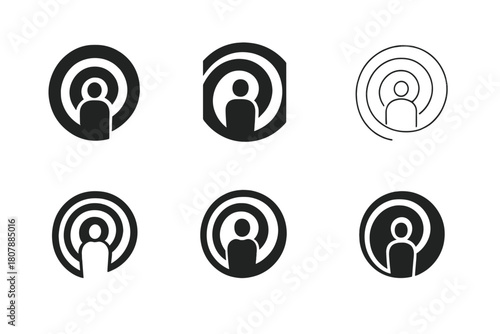 Depression Enclosure Logos. Wall of depression closing in around a figure. Icon set. Set Logo of wall of depression closing in around a figure: spiral wall