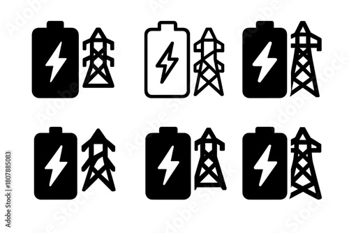 Energy Storage Logos. Energy storage batteries. Icon set. Set Logo of Energy storage batteries: Renewable energy storage. harmonious logo variations of the