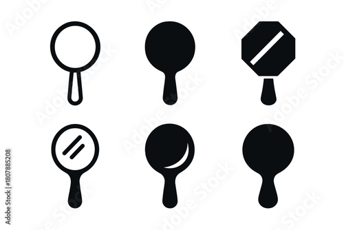 Vanity Mirror Logos. Vanity mirror. Icon set. Set Logo of Vanity mirror: round tabletop mirror. harmonious logo variations of the same emblematic concept, each