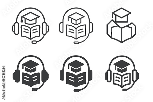E-Learning Icon Variations. E-learning and online courses. Icon set. Set Logo of e-learning and online courses: graduation cap and monitor. harmonious logo