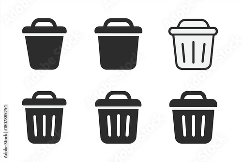 Trash Bin Lid Logos. Trash bin lid. Icon set. Set Logo of Trash bin lid: Recycling symbol on lid. harmonious logo variations of the same emblematic concept
