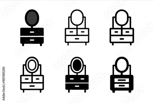 Vanity Mirror Logos. Vanity mirror. Icon set. Set Logo of Vanity mirror: round tabletop mirror. harmonious logo variations of the same emblematic concept, each