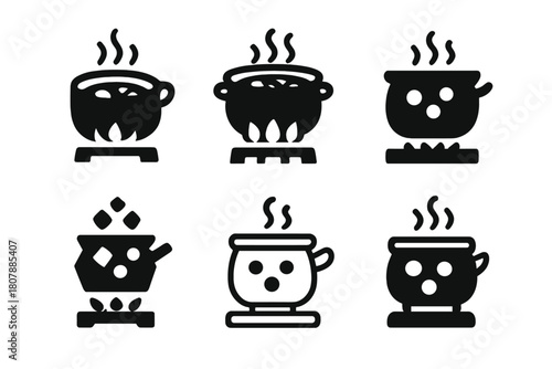 Homemade Jam Logo Set. Making your own homemade jam. Icon set. Set Logo of Homemade Jam: pot of jam simmering on stove. harmonious logo variations of the same
