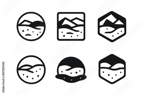Winter Landscape Logos. Snow-covered ground. Icon set. Set Logo of snow-covered ground: tranquil winter landscape with minimal snow texture. harmonious logo