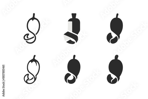 Vegetable Peeling Icons. Peeling vegetables. Icon set. Set Logo of peeling vegetables: hand with peeler and carrot. harmonious logo variations of the same