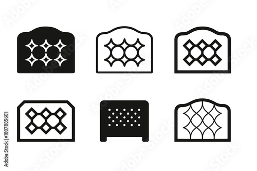 Headboard Logo Variations. Headboard panel. Icon set. Set Logo of headboard panel: arched headboard form. harmonious logo variations of the same emblematic