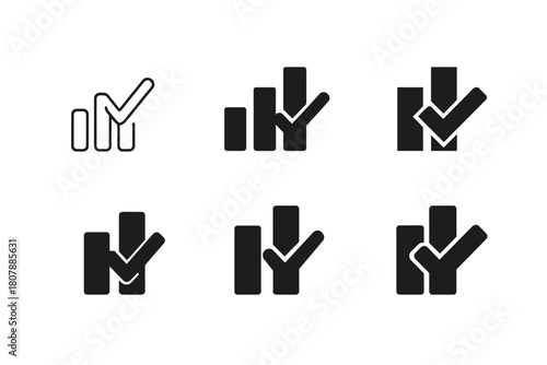 Live Polling Icons. Live Polling Graphics. Icon set. Set Logo of live polling graphics: ballot box merged with real-time chart line. harmonious logo variations