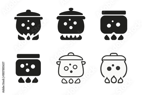 Homemade Jam Logo Set. Making your own homemade jam. Icon set. Set Logo of Homemade Jam: pot of jam simmering on stove. harmonious logo variations of the same