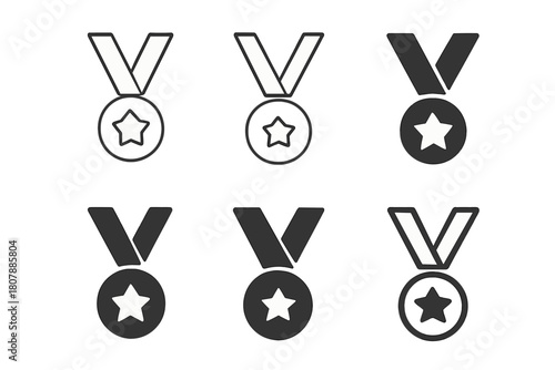 Motivational Medal Icons. Self-motivation. Icon set. Set Logo of Medal: Reward for effort. Stylized detail, Abstract geometric, Minimal outline, Filled
