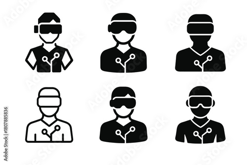 Augmented Reality Fashion Icons. Augmented reality fashion. Icon set. Set Logo of augmented reality fashion: smart glasses projecting virtual clothing.