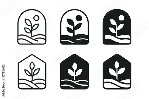 Artificial Ecosystem Logos. Artificial ecosystems and self-sustaining habitats. Icon set. Set Logo of Artificial ecosystems and self-sustaining habitats: Air