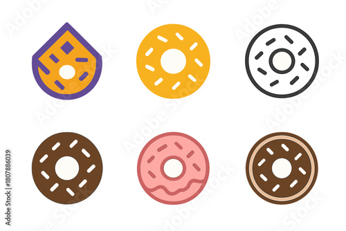 Doughnut Logo Variations. Sprinkle. Icon set. Set Logo of Sprinkle: Doughnut with sprinkles. harmonious logo variations of the same emblematic concept, each