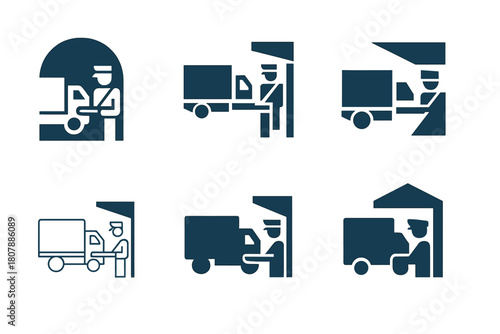 Customs Brokers Logos. customs brokers. Icon set. Set Logo of customs brokers: import-export balance scales. harmonious logo variations of the same emblematic