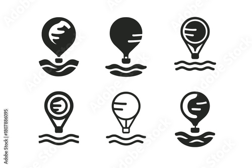Venus Exploration Logos. Venus exploration. Icon set. Set Logo of Venus exploration: Venus planet sphere. harmonious logo variations of the same emblematic