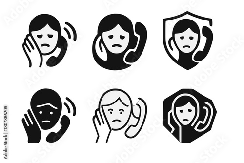 Support Hotline Icons. Sexual harassment awareness. Icon set. Set Logo of Sexual harassment awareness: Support hotline icon. harmonious logo variations of the