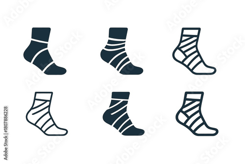 Bandage Icon Variations. Bandages and gauze. Icon set. Set Logo of bandages and gauze: cohesive wrap roll with stretch indicator. harmonious logo variations of