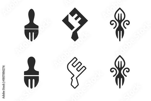 Culinary Art Logos. culinary artistry. Icon set. Set Logo of culinary artistry: elegant chef hand plating food. harmonious logo variations of the