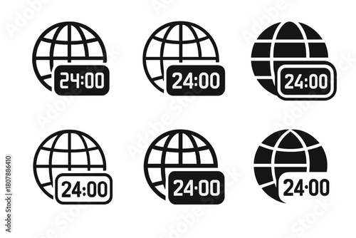 Time Zone Icons. Time zone awareness tools. Icon set. Set Logo of Time zone awareness tools: Calendar with global time. harmonious logo variations of the same