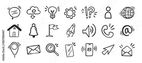 Contact doodle hand drawn icon. Isolated communication signs for business