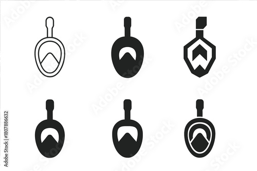 Snorkeling Mask Logos. Snorkeling mask. Icon set. Set Logo of Snorkeling mask: Mask strap detail. harmonious logo variations of the same emblematic concept,